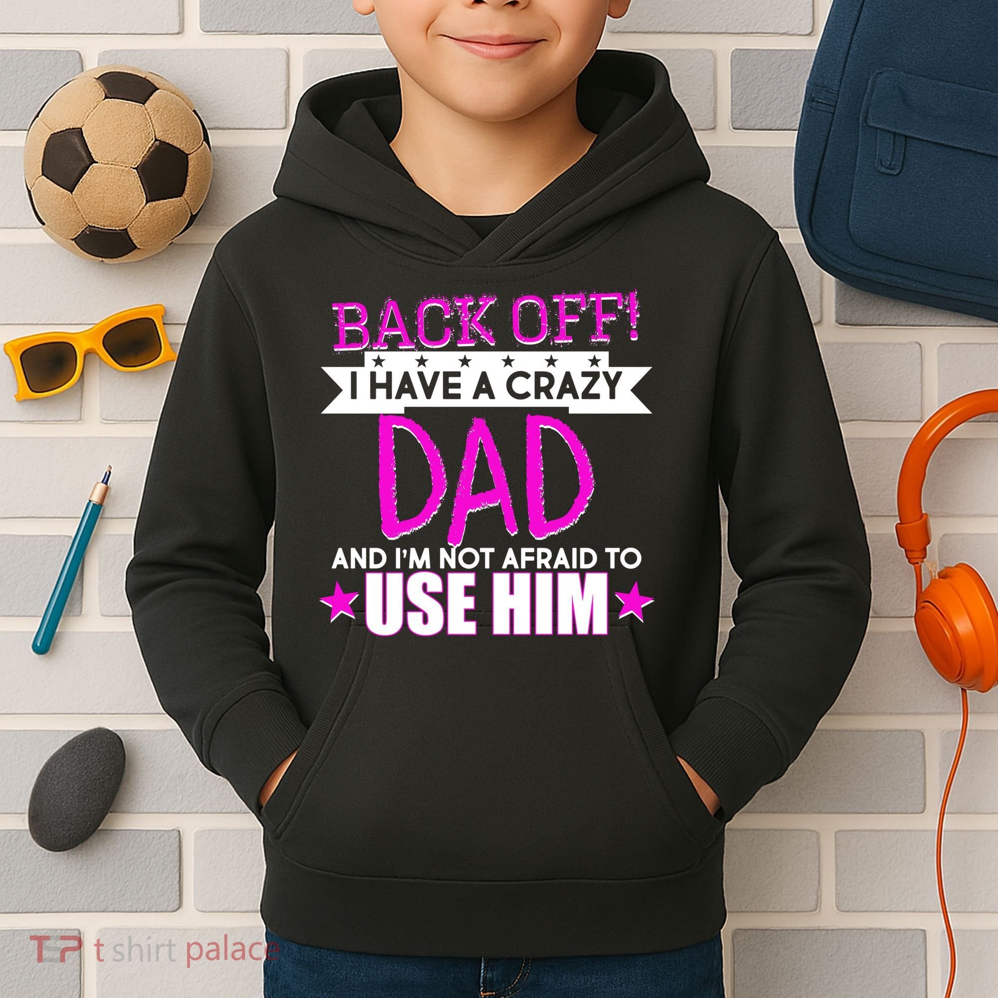 Back Off I Have a Crazy Dad Pink Imprint Kids Hoodie