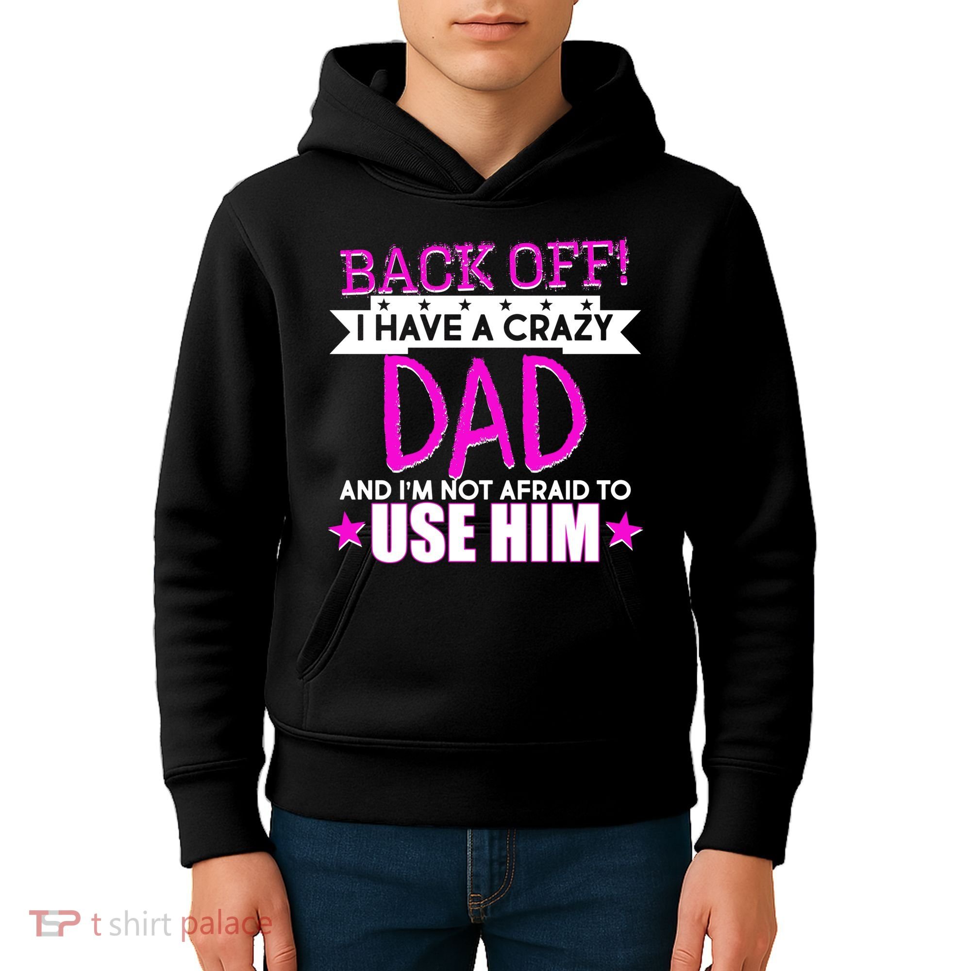 Back Off I Have a Crazy Dad Pink Imprint Kids Hoodie