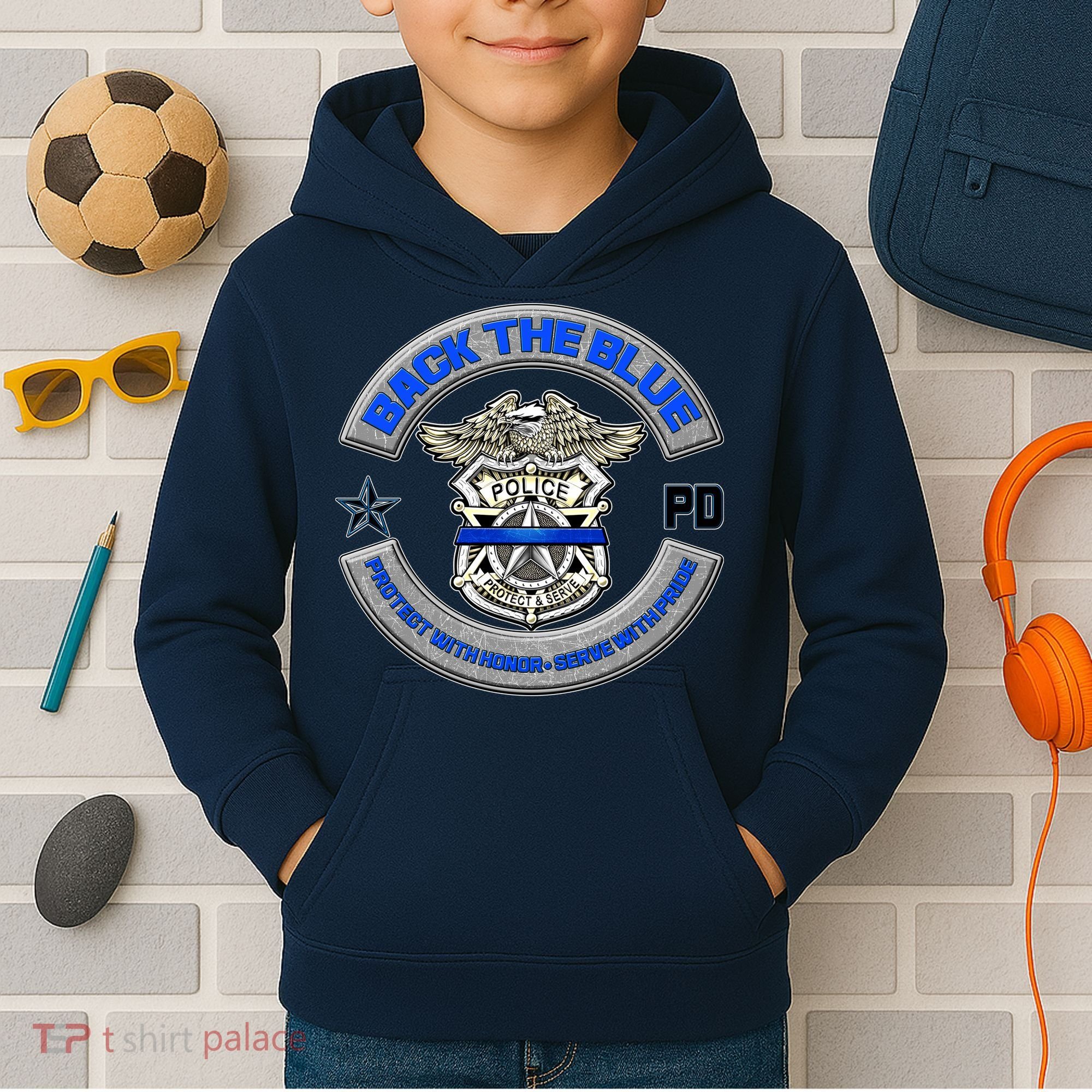 Back The Blue Police Protect And Serve Kids Hoodie