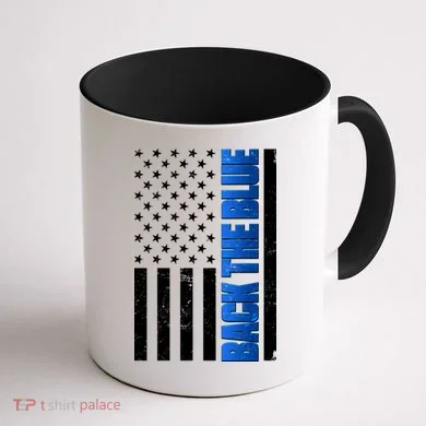Back The Blue Thin Blue Line US Flag Coffee Mug back