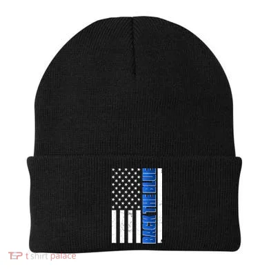 Back The Blue Thin Blue Line US Flag Beanie