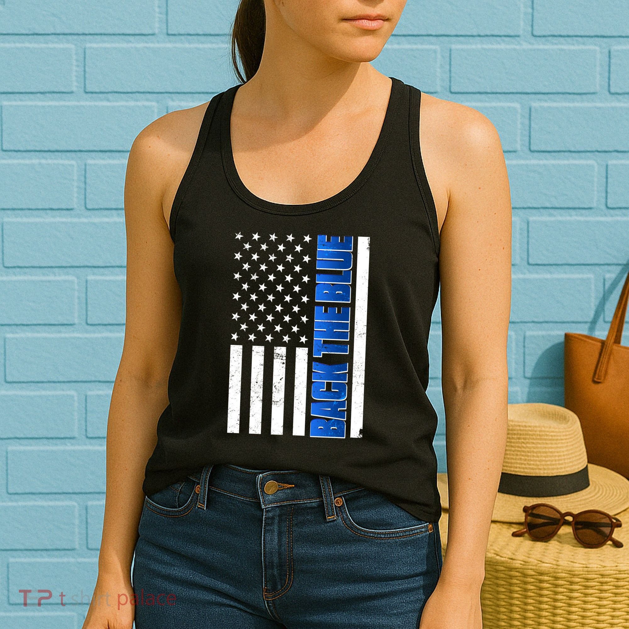 Back The Blue Thin Blue Line US Flag Women's Tank Top