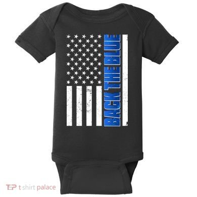 Back The Blue Thin Blue Line US Flag Baby Bodysuit