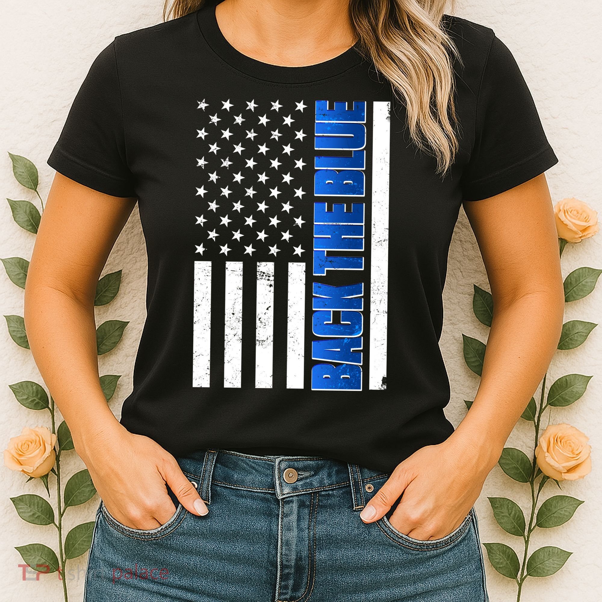 Back The Blue Thin Blue Line US Flag Women's T-Shirt
