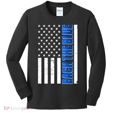 Back The Blue Thin Blue Line US Flag Kids Long Sleeve Shirt