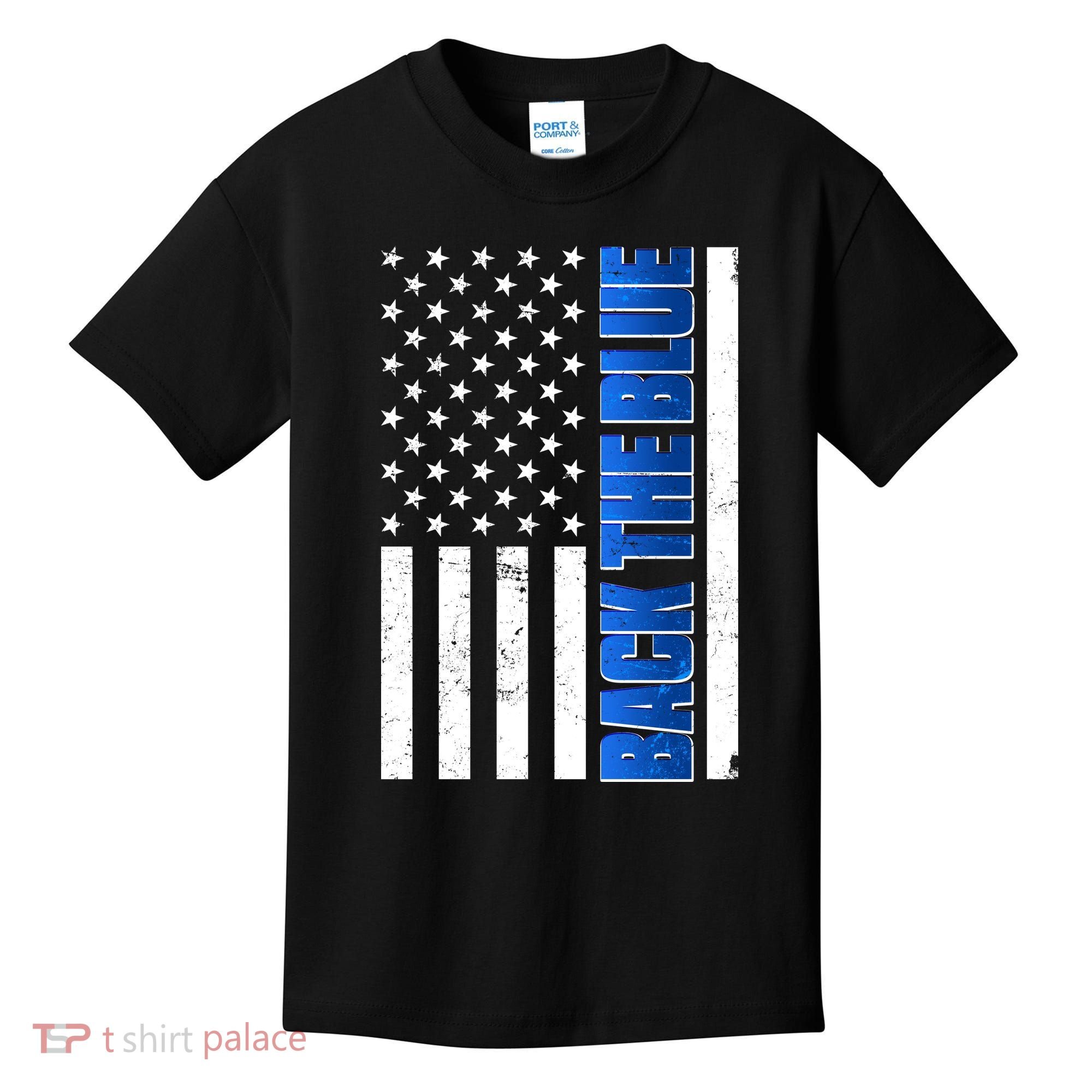 Back The Blue Thin Blue Line US Flag Kids T-Shirt