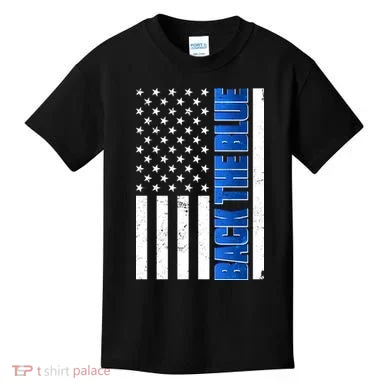 Back The Blue Thin Blue Line US Flag Kids T-Shirt
