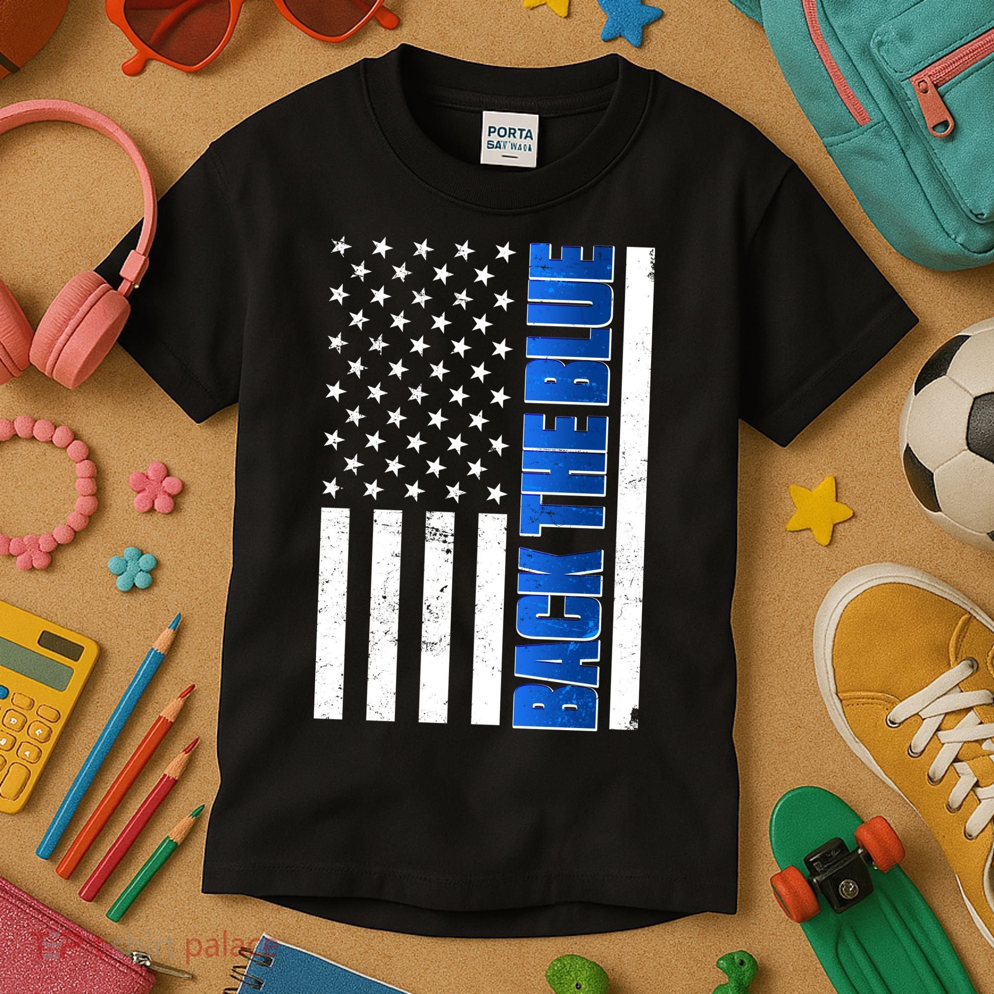 Back The Blue Thin Blue Line US Flag Kids T-Shirt
