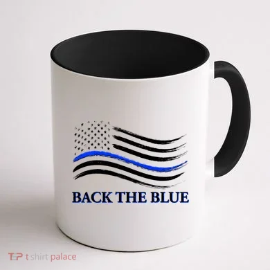 Back The Blue Thin Blue Line USA Flag Coffee Mug back