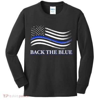 Back The Blue Thin Blue Line USA Flag Kids Long Sleeve Shirt