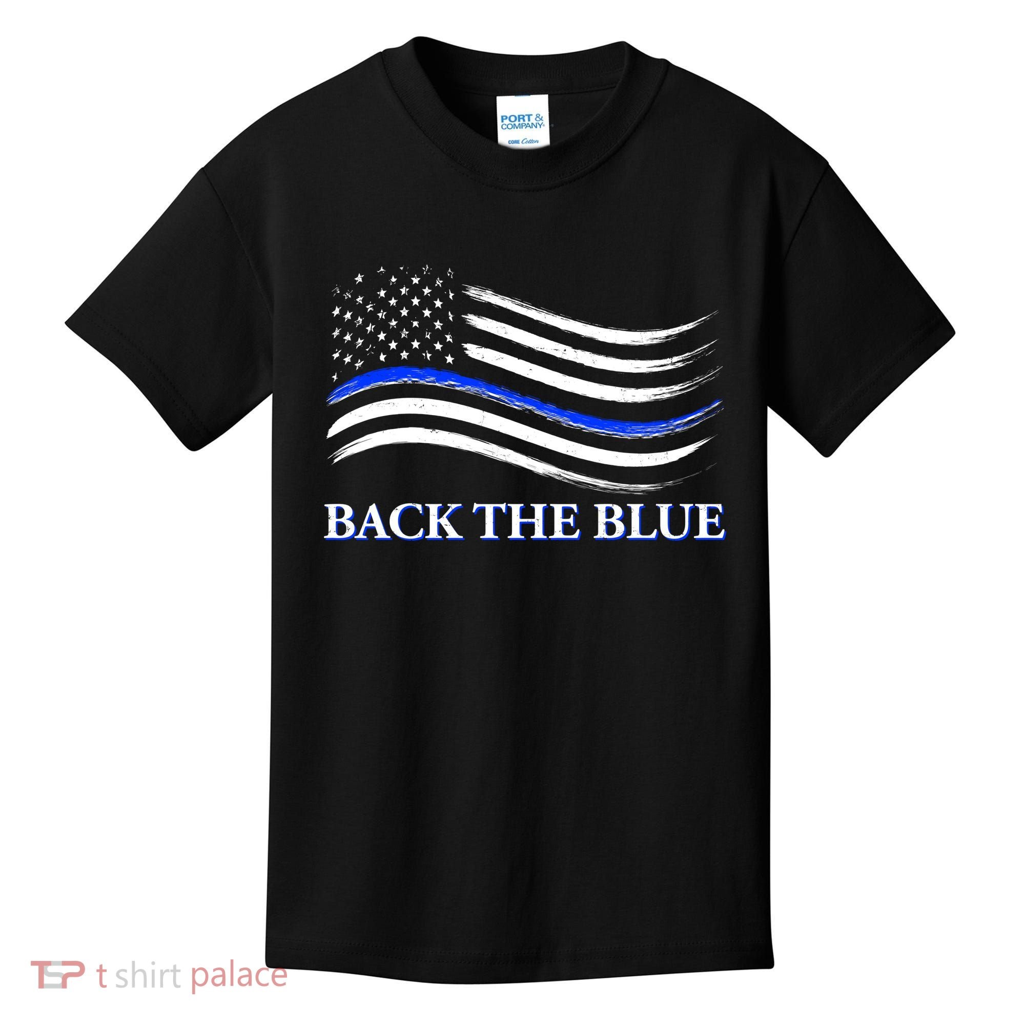 Back The Blue Thin Blue Line USA Flag Kids T-Shirt