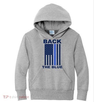 Back The Blue US Thin Line Support Cops Kids Hoodie