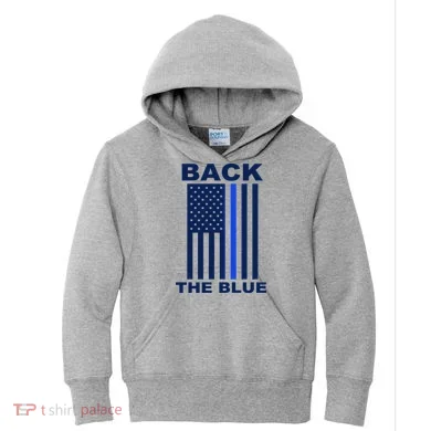 Back The Blue US Thin Line Support Cops Kids Hoodie