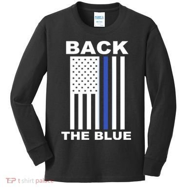Back The Blue US Thin Line Support Cops Kids Long Sleeve Shirt