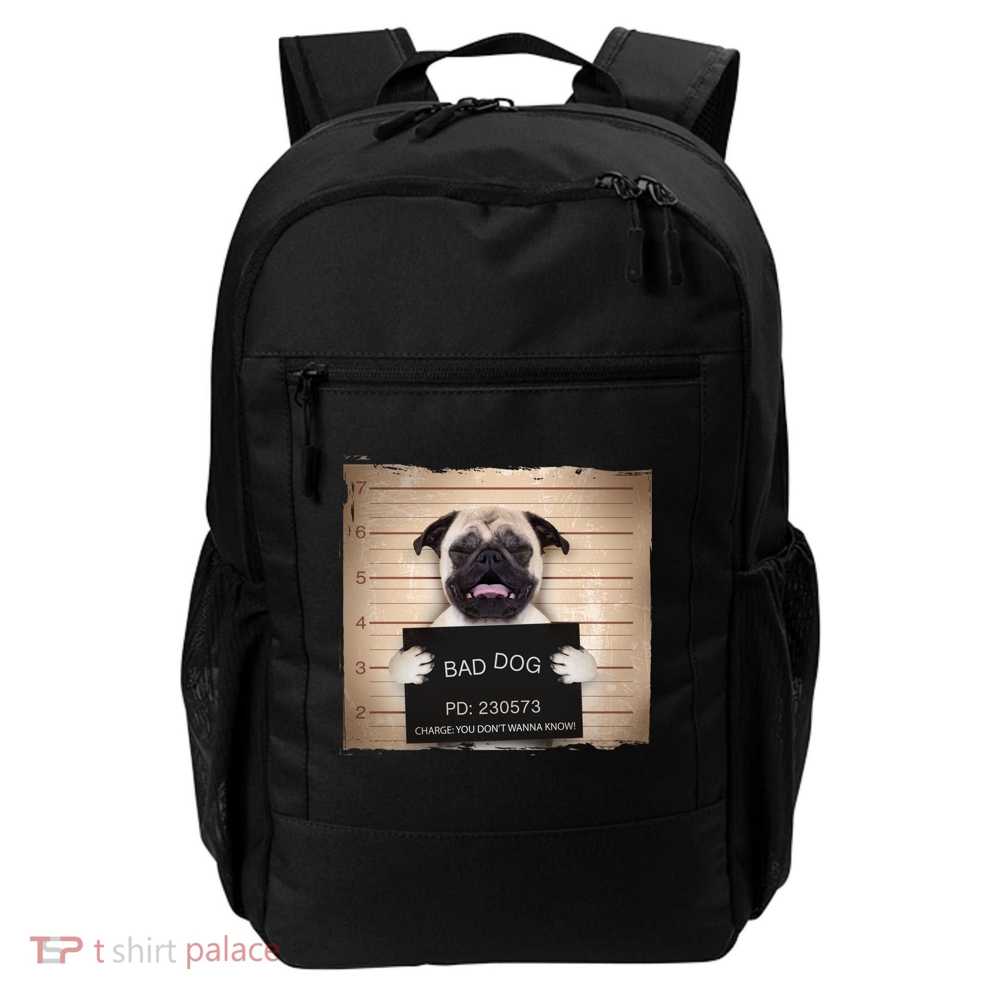 Bad Dog Funny Pug Prison Mug Shot Backpack
