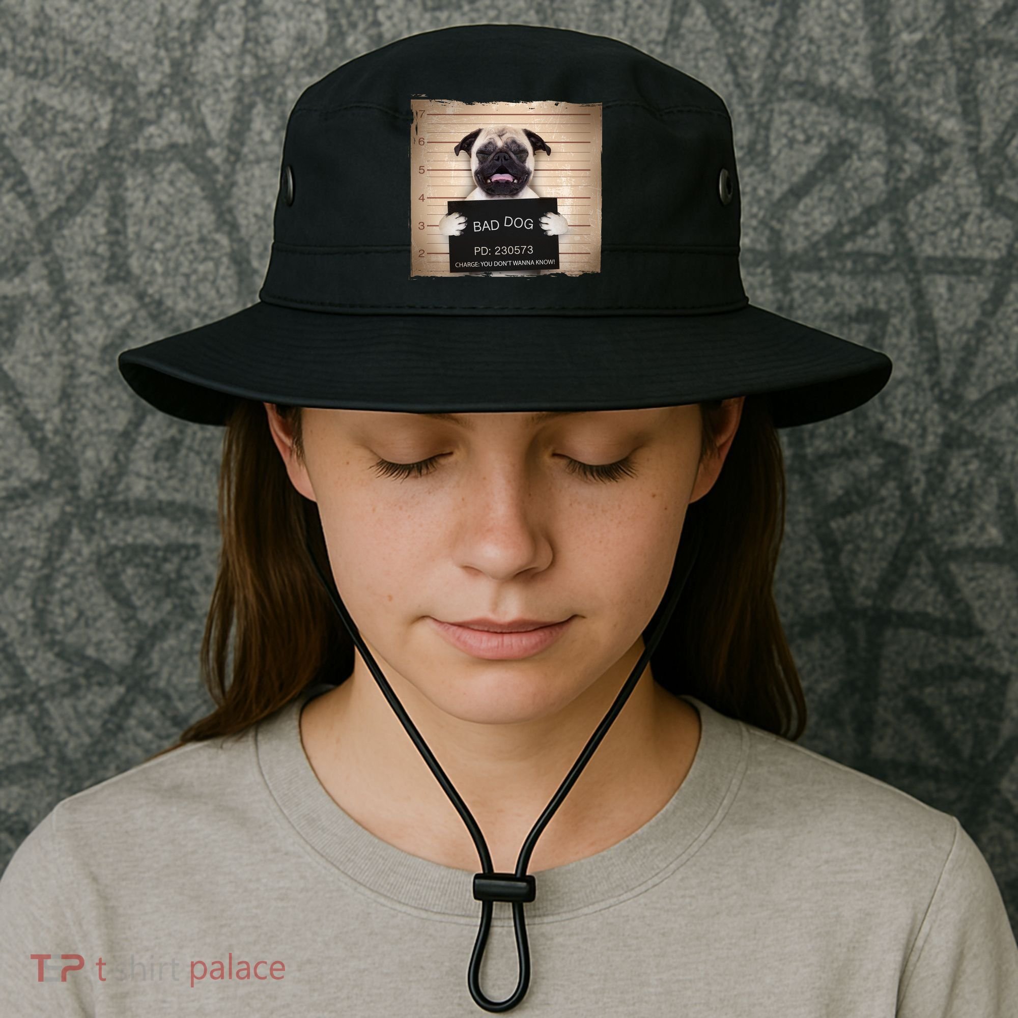 Bad Dog Funny Pug Prison Mug Shot Bucket Hat