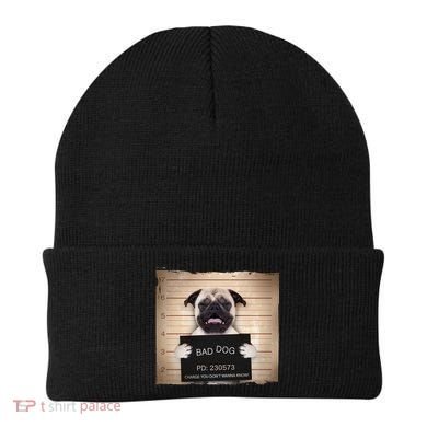 Bad Dog Funny Pug Prison Mug Shot Beanie
