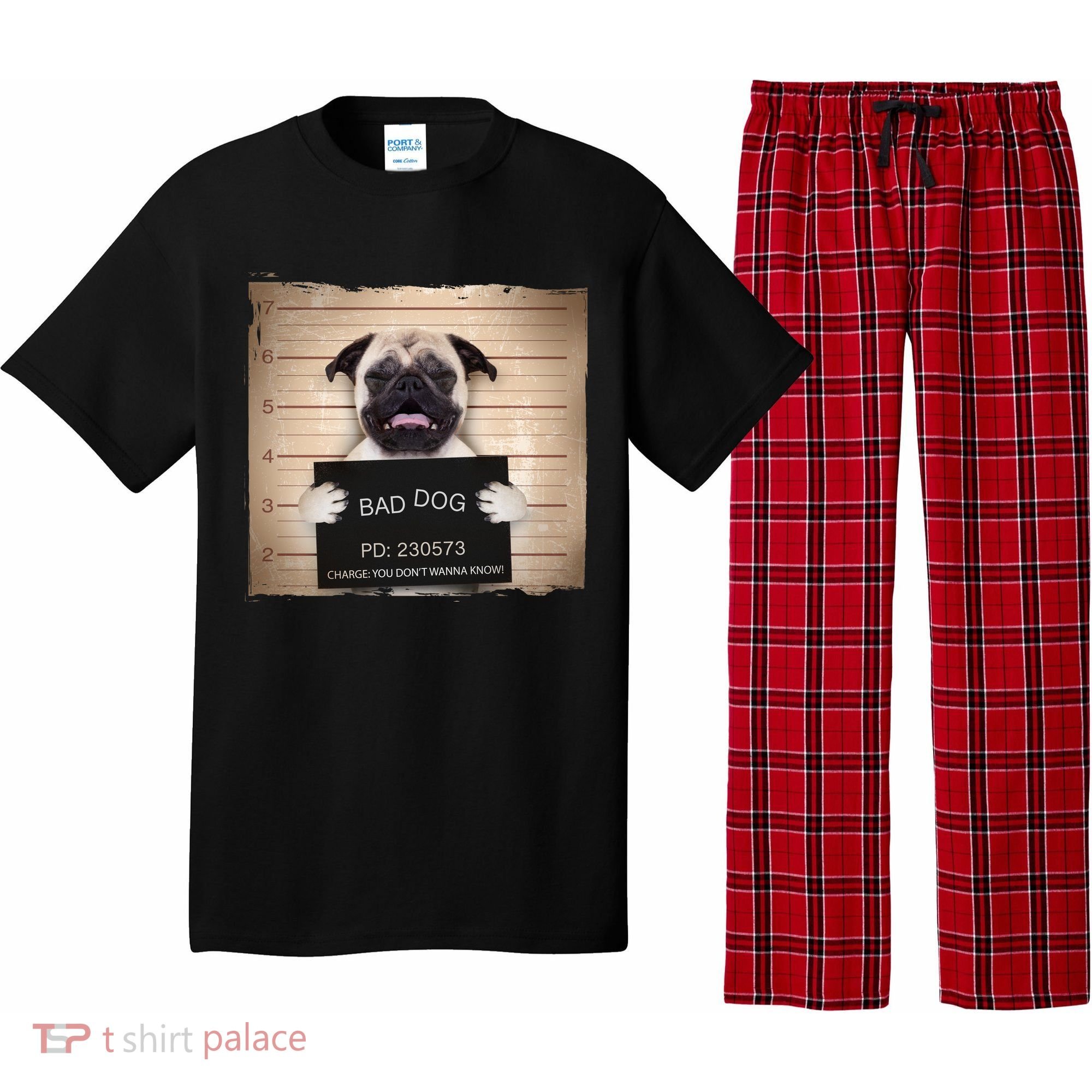 Bad Dog Funny Pug Prison Mug Shot Pajama Set