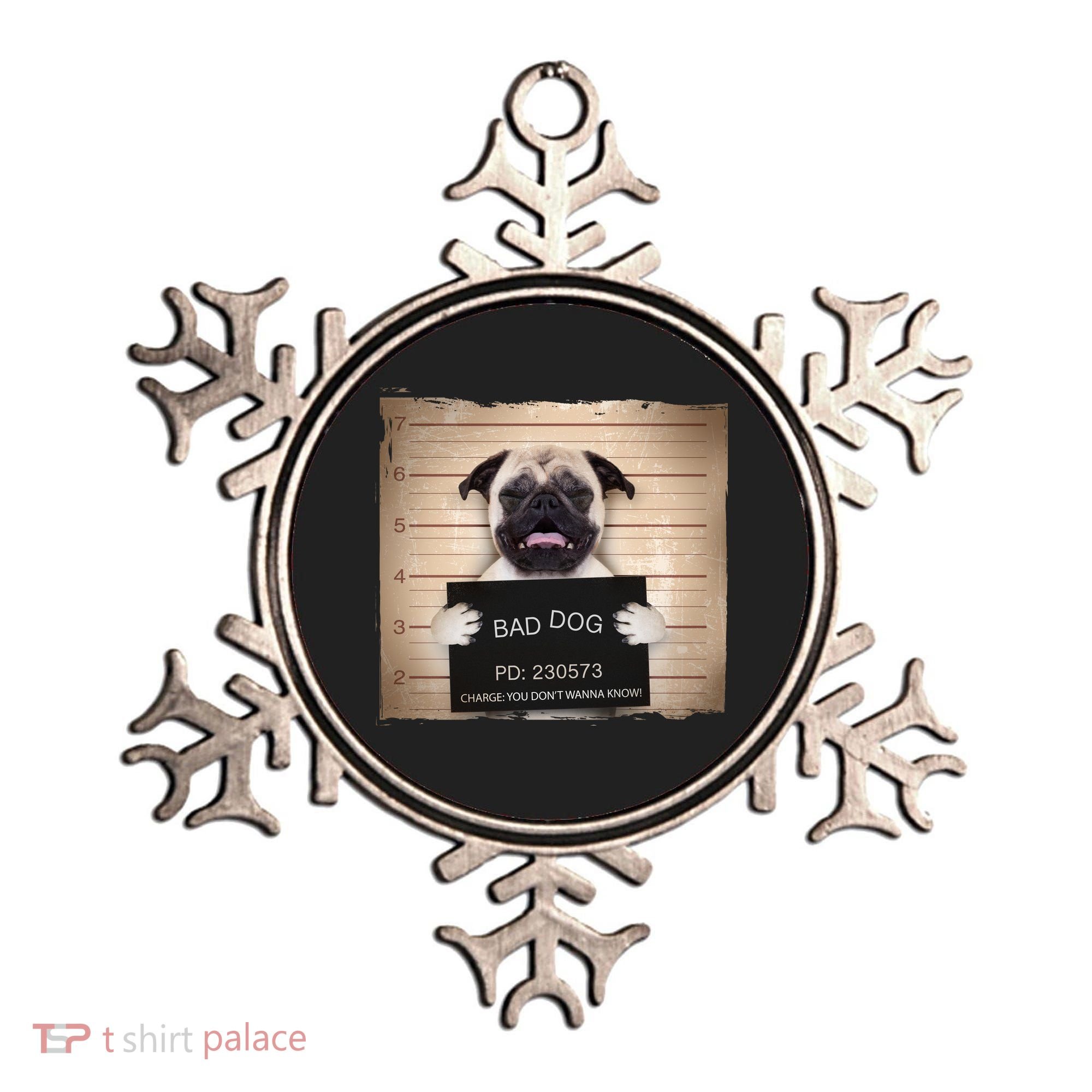Bad Dog Funny Pug Prison Mug Shot Ornament