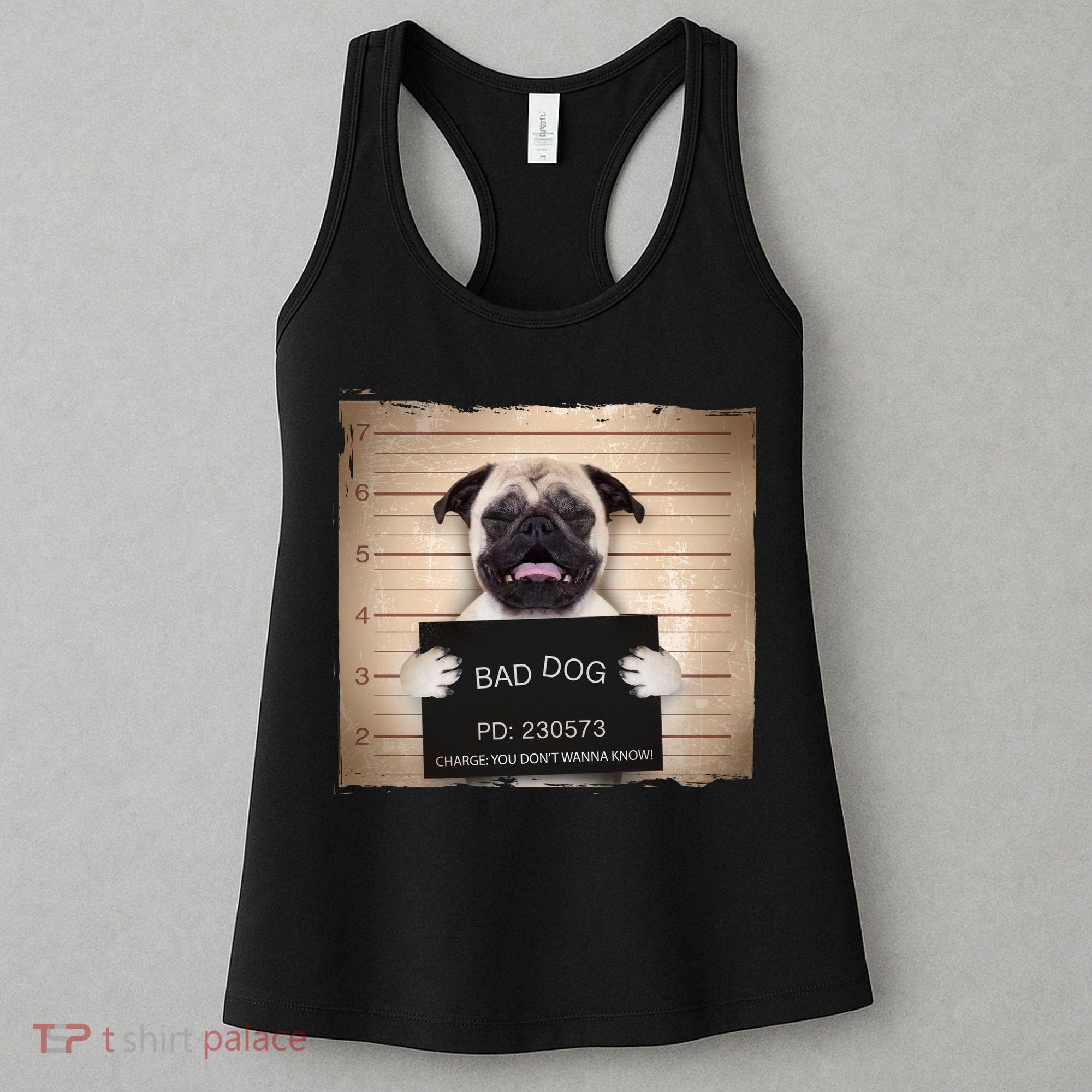 Bad Dog Funny Pug Prison Mug Shot Women's Tank Top