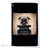 Bad Dog Funny Pug Prison Mug Shot Golf Towel thumb 0