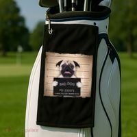 Bad Dog Funny Pug Prison Mug Shot Golf Towel thumb 2