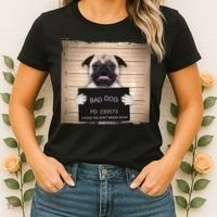 Bad Dog Funny Pug Prison Mug Shot Women's T-Shirt thumb 2
