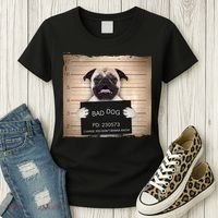 Bad Dog Funny Pug Prison Mug Shot Women's T-Shirt thumb 3