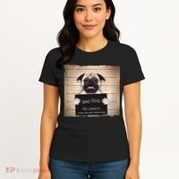 Bad Dog Funny Pug Prison Mug Shot Women's T-Shirt thumb 4