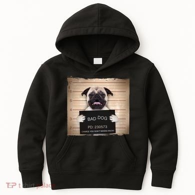 Bad Dog Funny Pug Prison Mug Shot Kids Hoodie