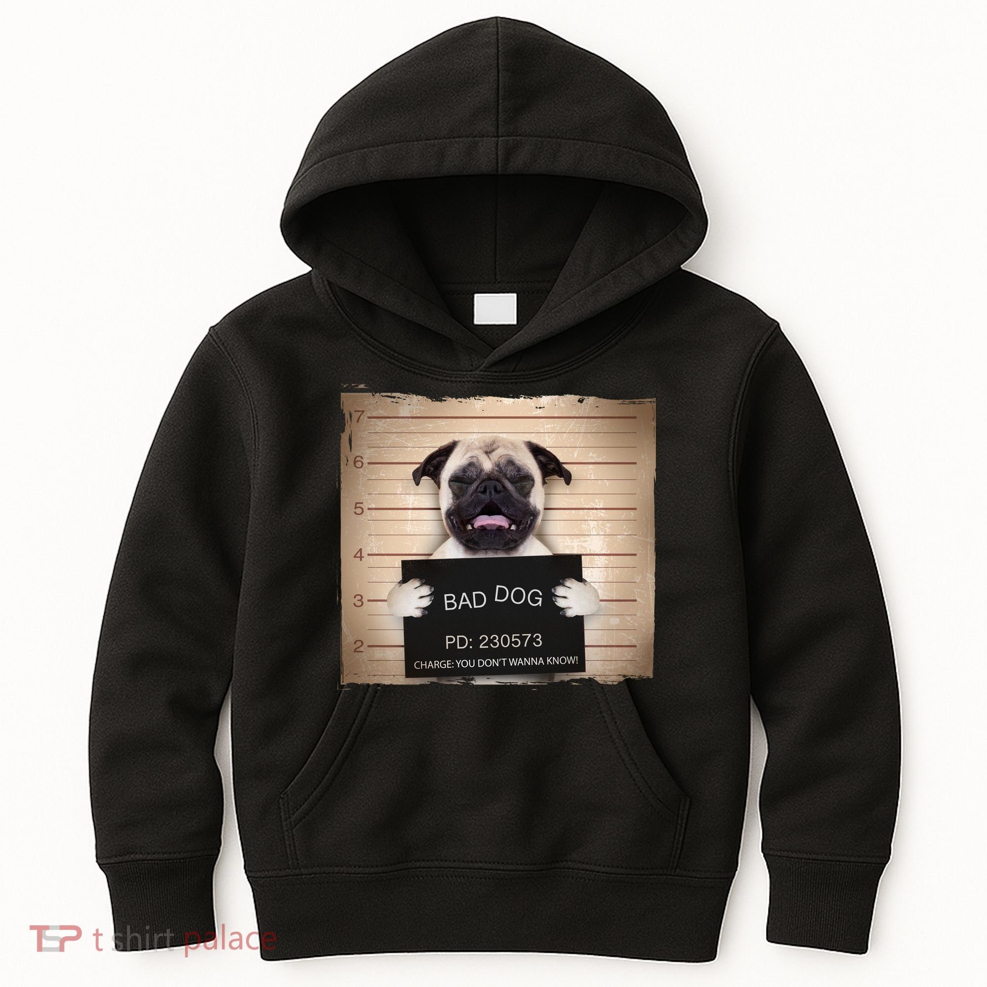 Bad Dog Funny Pug Prison Mug Shot Kids Hoodie
