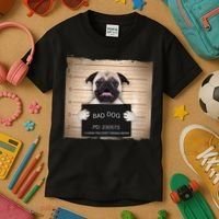 Bad Dog Funny Pug Prison Mug Shot Kids T-Shirt thumb 3