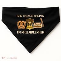 Bad Things Happen in Philadelphia Pretzel Liberty Bell Cheesesteak USA-Made Doggie Bandana thumb 0