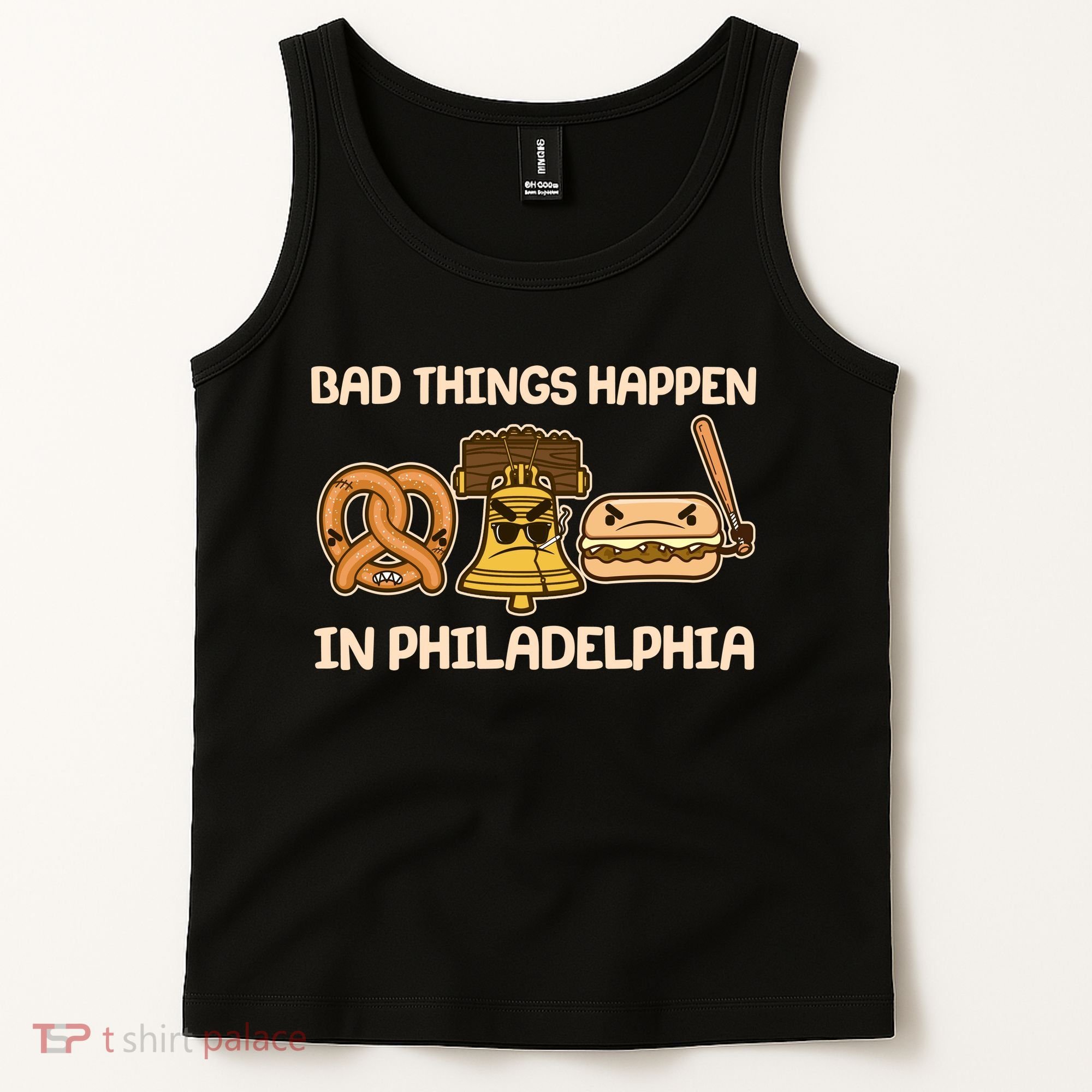 Bad Things Happen in Philadelphia Pretzel Liberty Bell Cheesesteak Tank Top