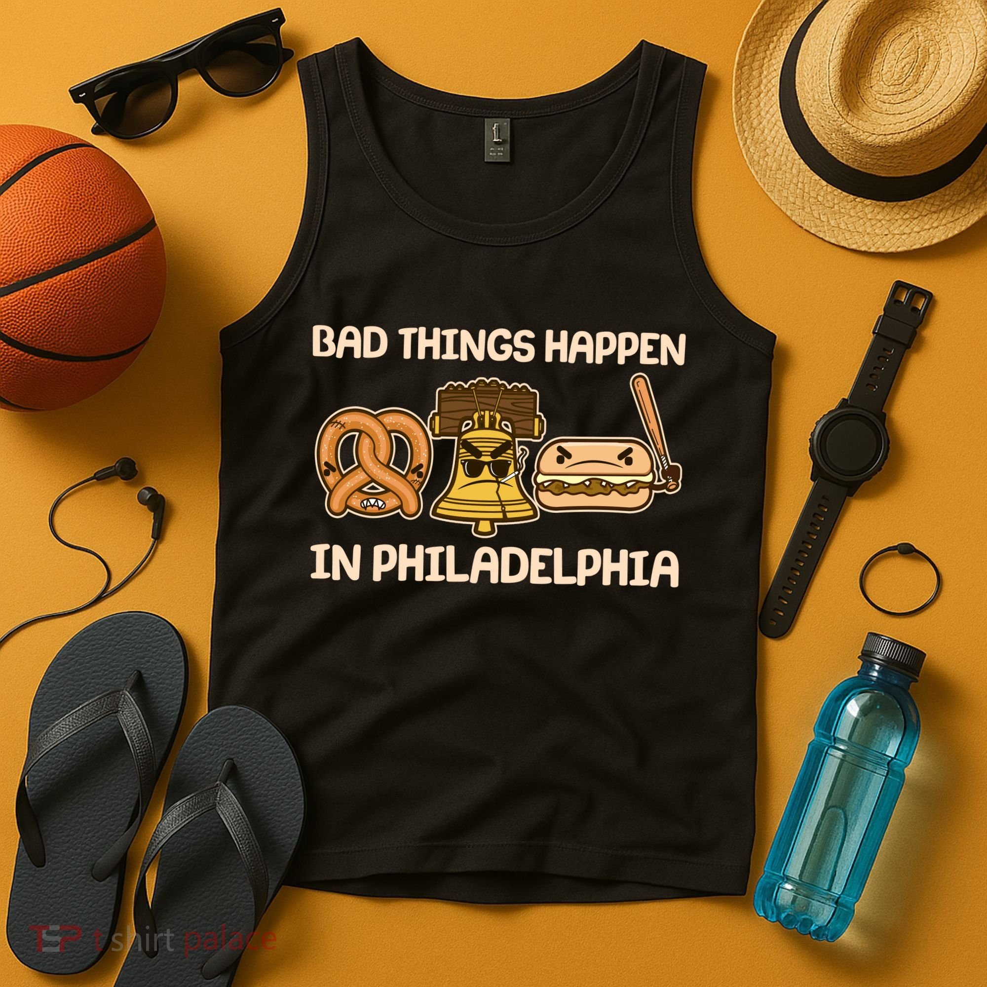 Bad Things Happen in Philadelphia Pretzel Liberty Bell Cheesesteak Tank Top
