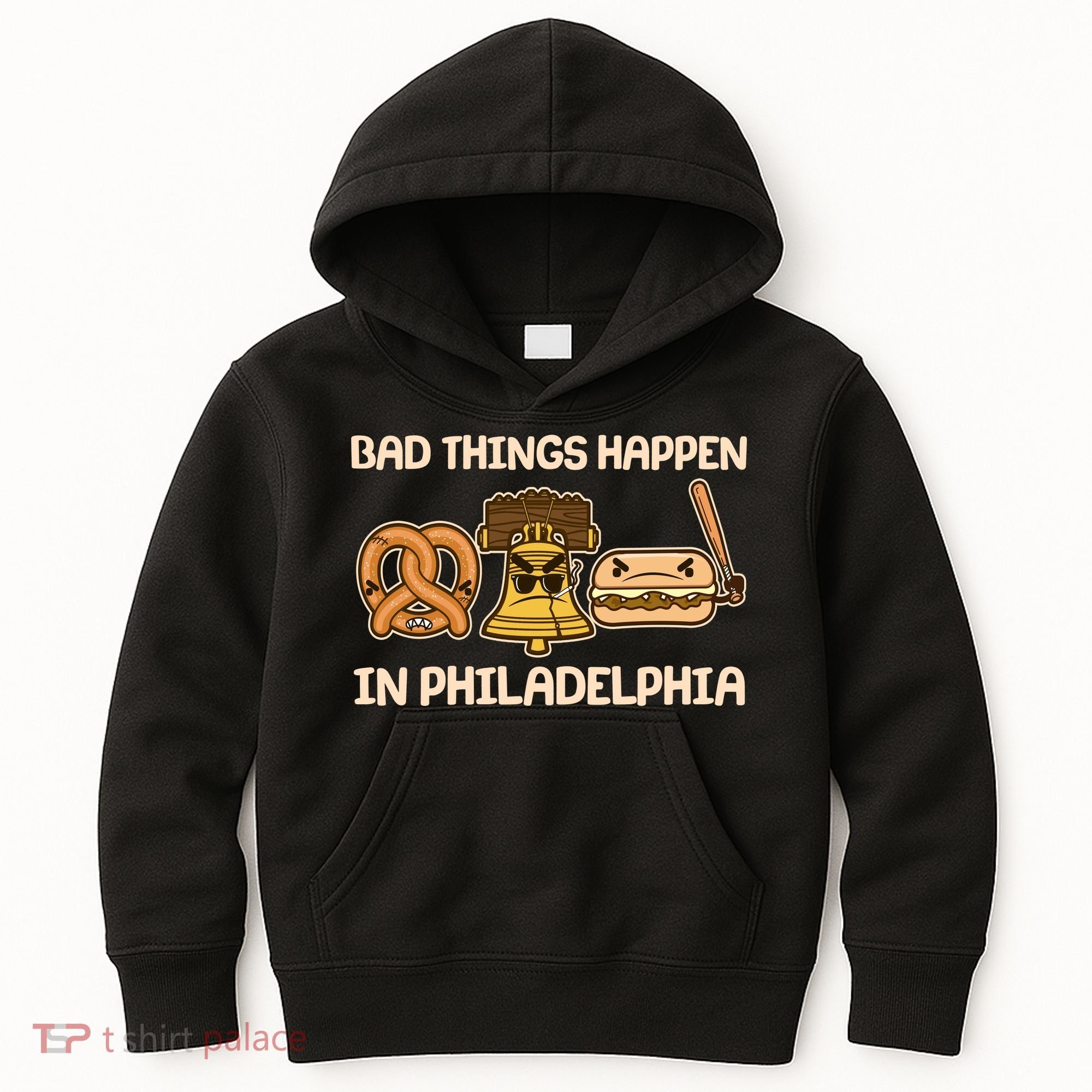 Bad Things Happen in Philadelphia Pretzel Liberty Bell Cheesesteak Kids Hoodie