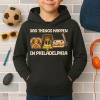 Bad Things Happen in Philadelphia Pretzel Liberty Bell Cheesesteak Kids Hoodie thumb 2