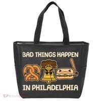 Bad Things Happen in Philadelphia Pretzel Liberty Bell Cheesesteak Tote Bag thumb 0