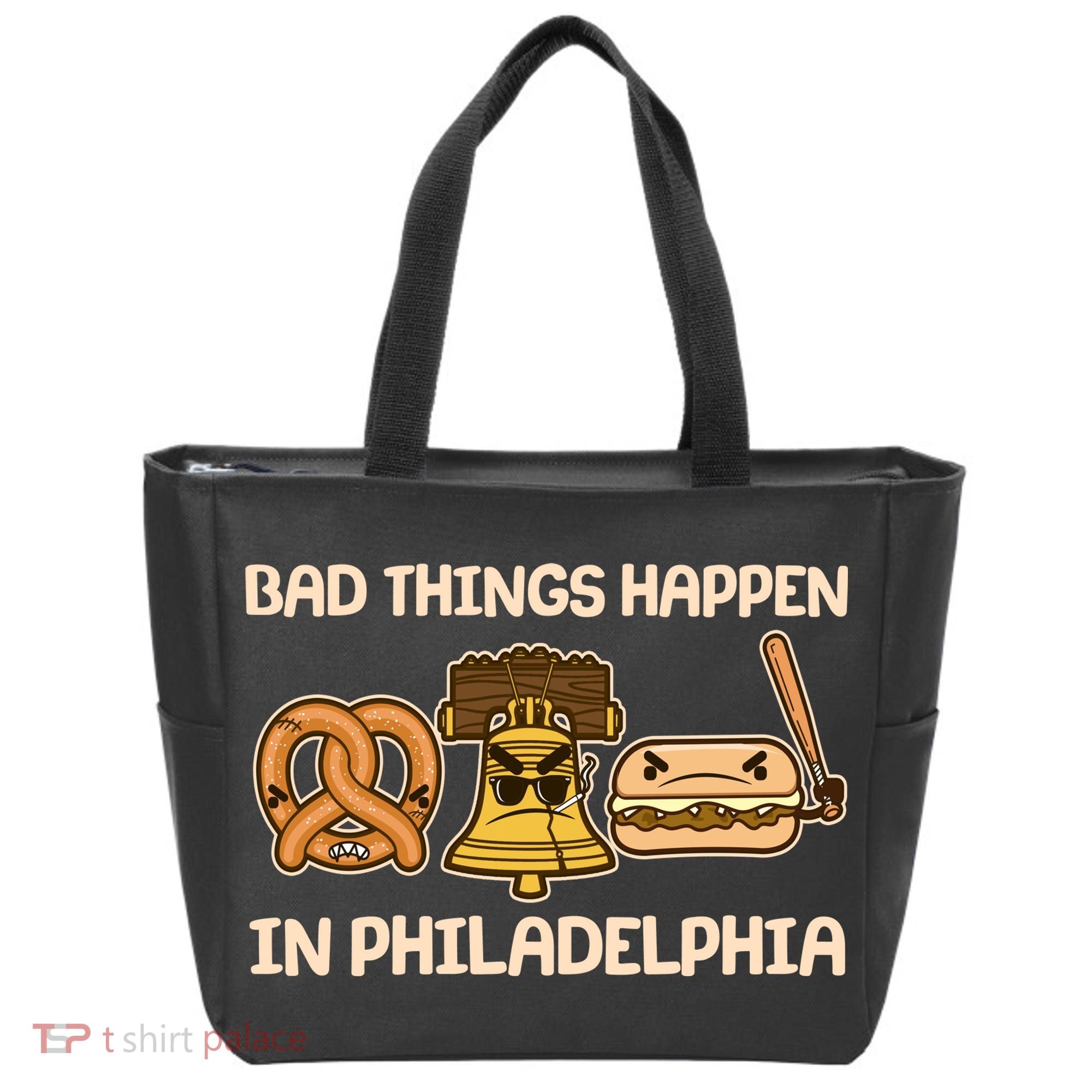 Bad Things Happen in Philadelphia Pretzel Liberty Bell Cheesesteak Tote Bag