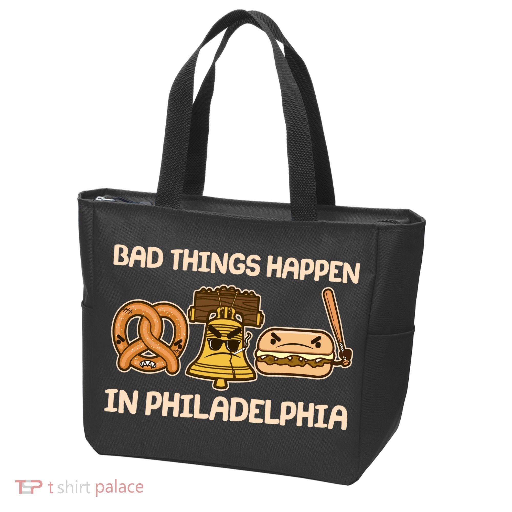 Bad Things Happen in Philadelphia Pretzel Liberty Bell Cheesesteak Tote Bag