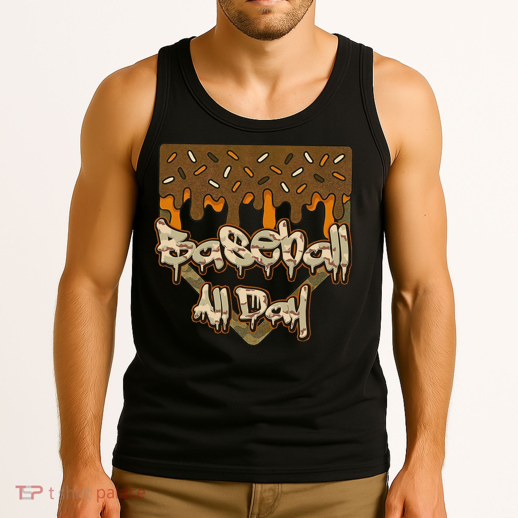 Baseball All Day Drip Camo Home Plate Ice Cream Tank Top