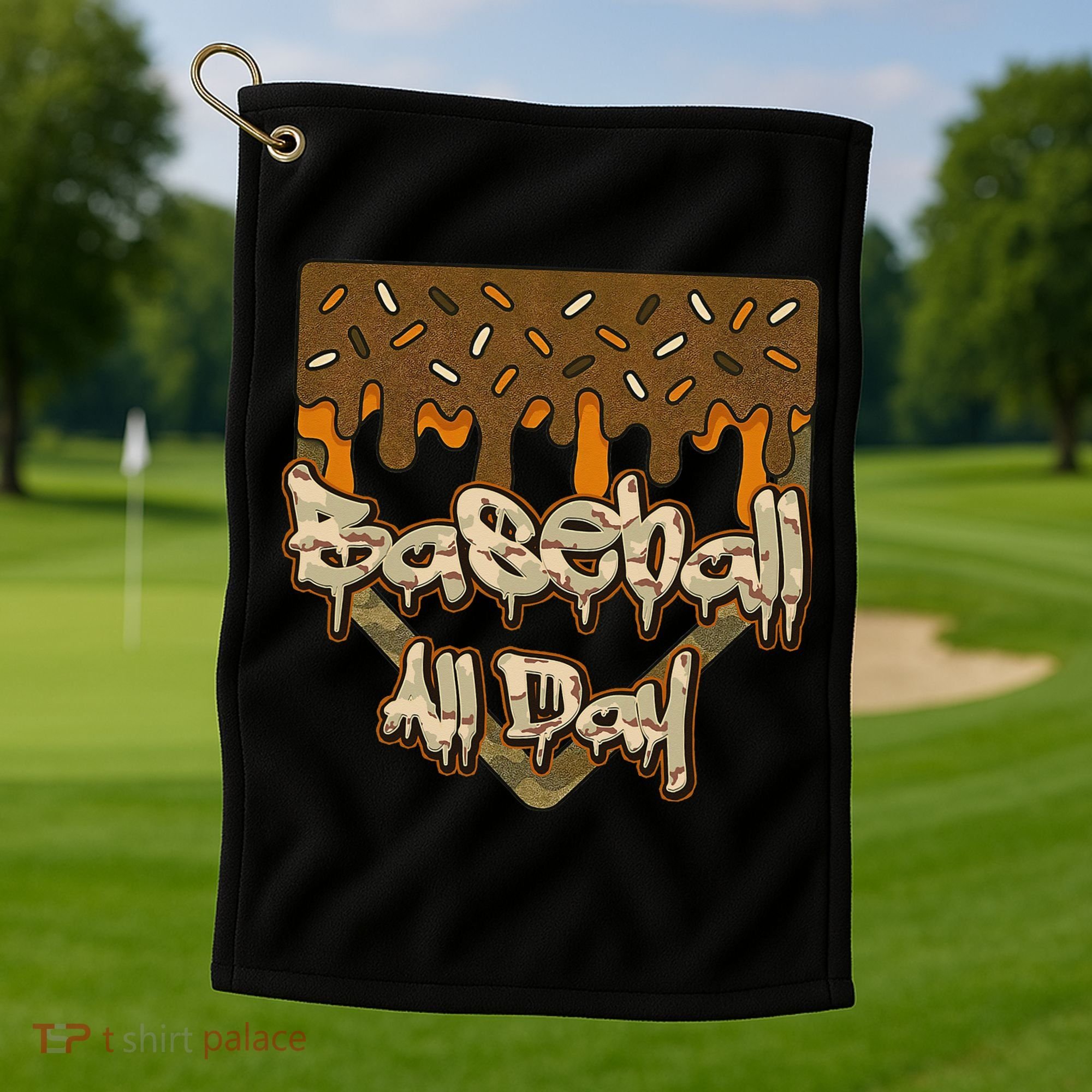 Baseball All Day Drip Camo Home Plate Ice Cream Golf Towel