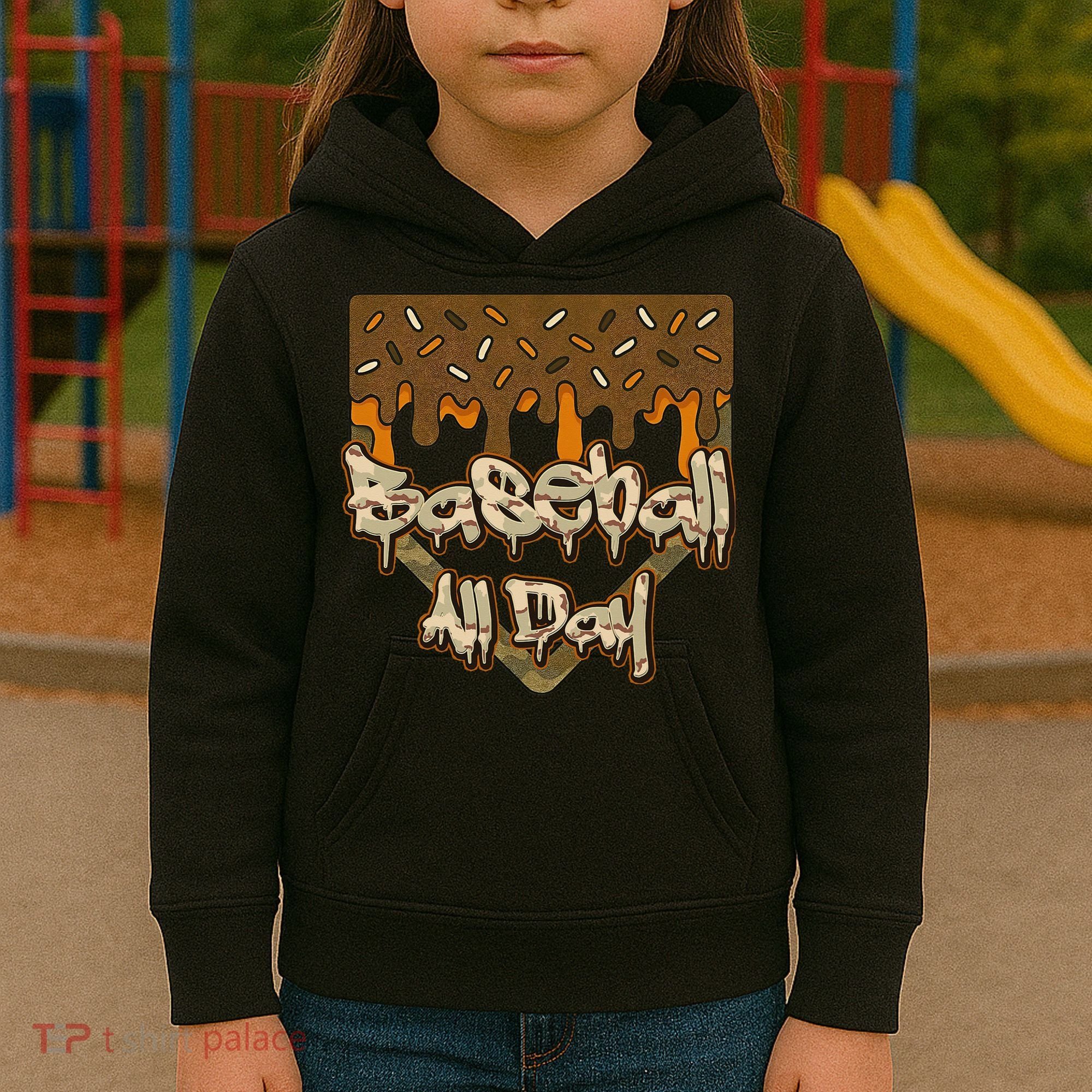 Baseball All Day Drip Camo Home Plate Ice Cream Kids Hoodie