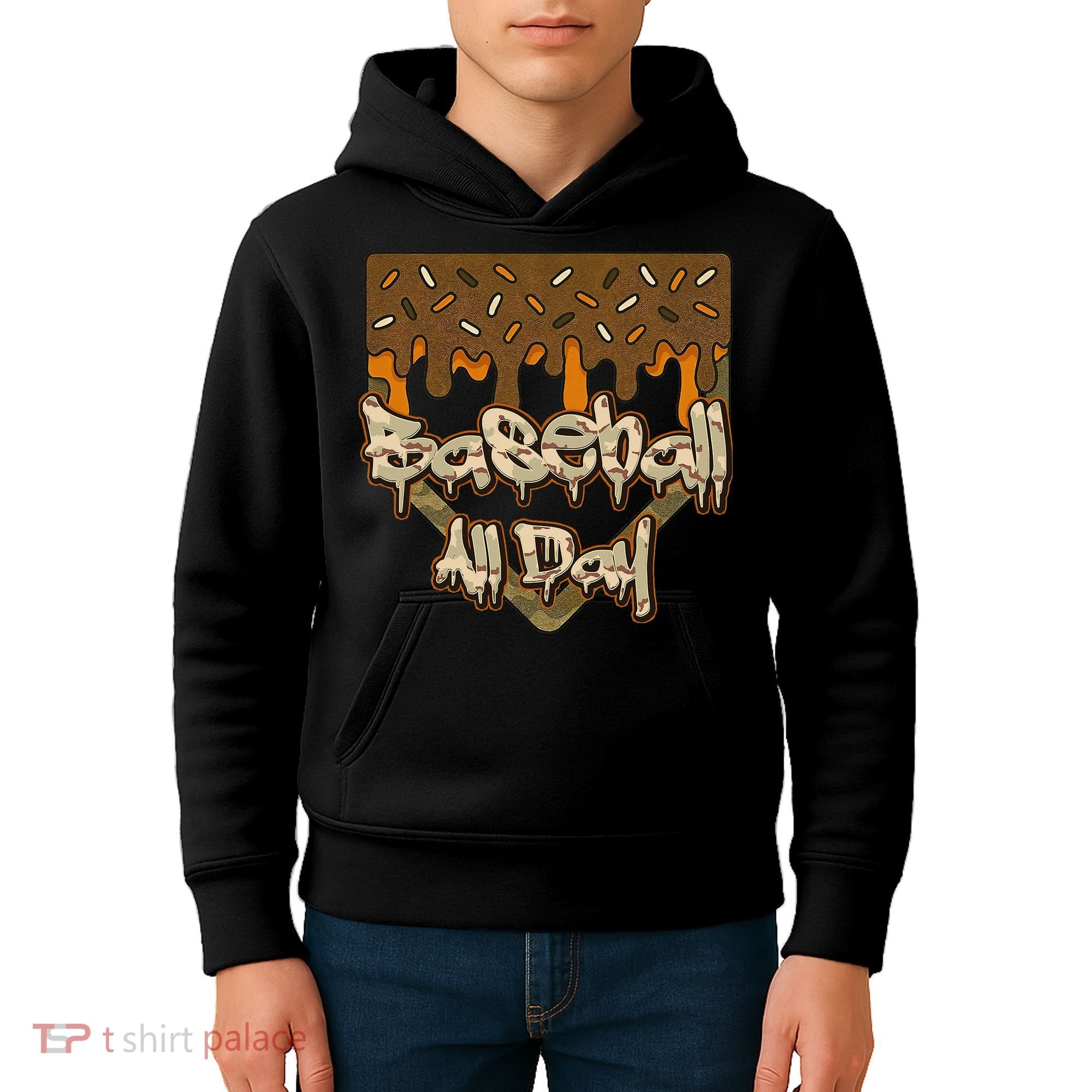 Baseball All Day Drip Camo Home Plate Ice Cream Kids Hoodie