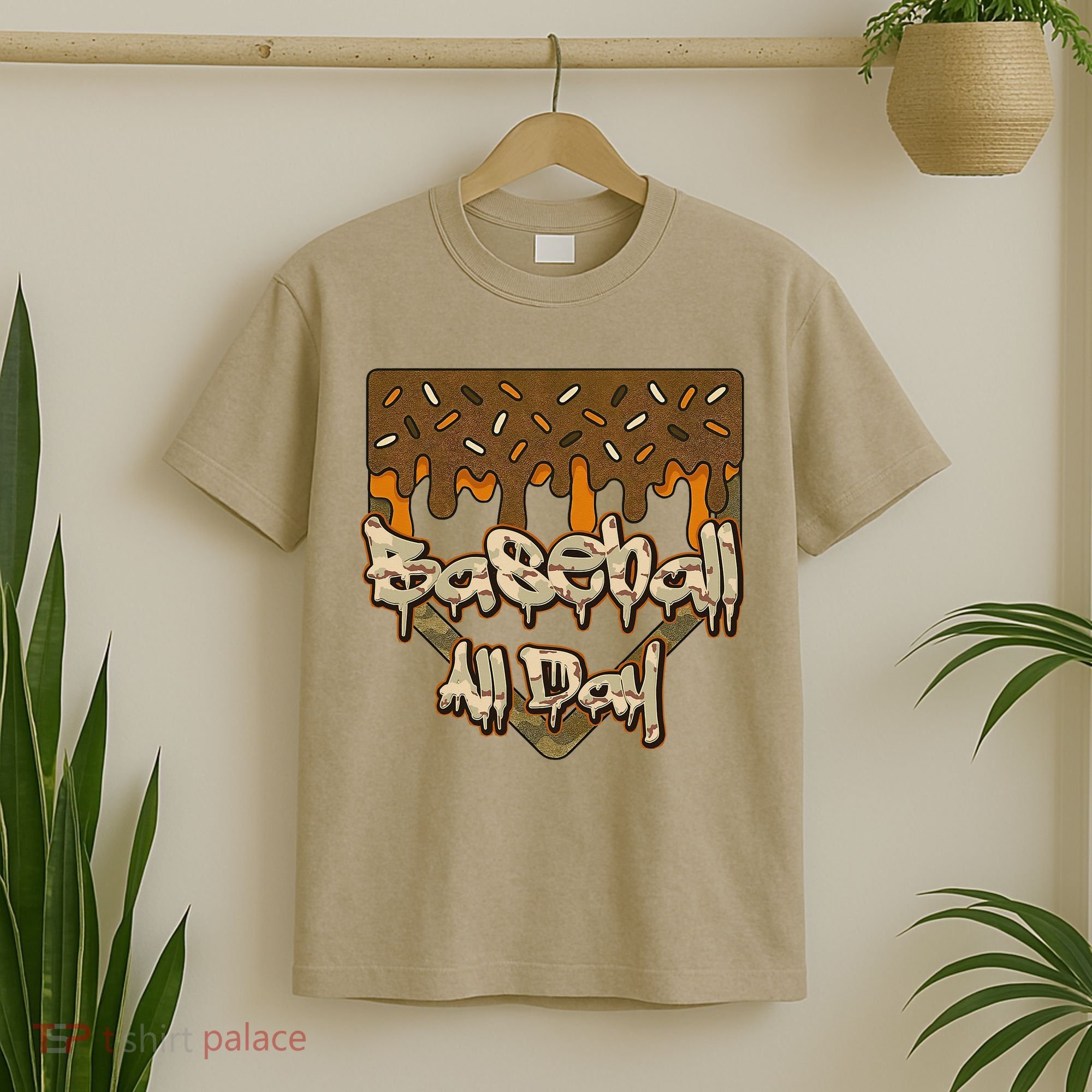 Baseball All Day Drip Camo Home Plate Ice Cream T-Shirt