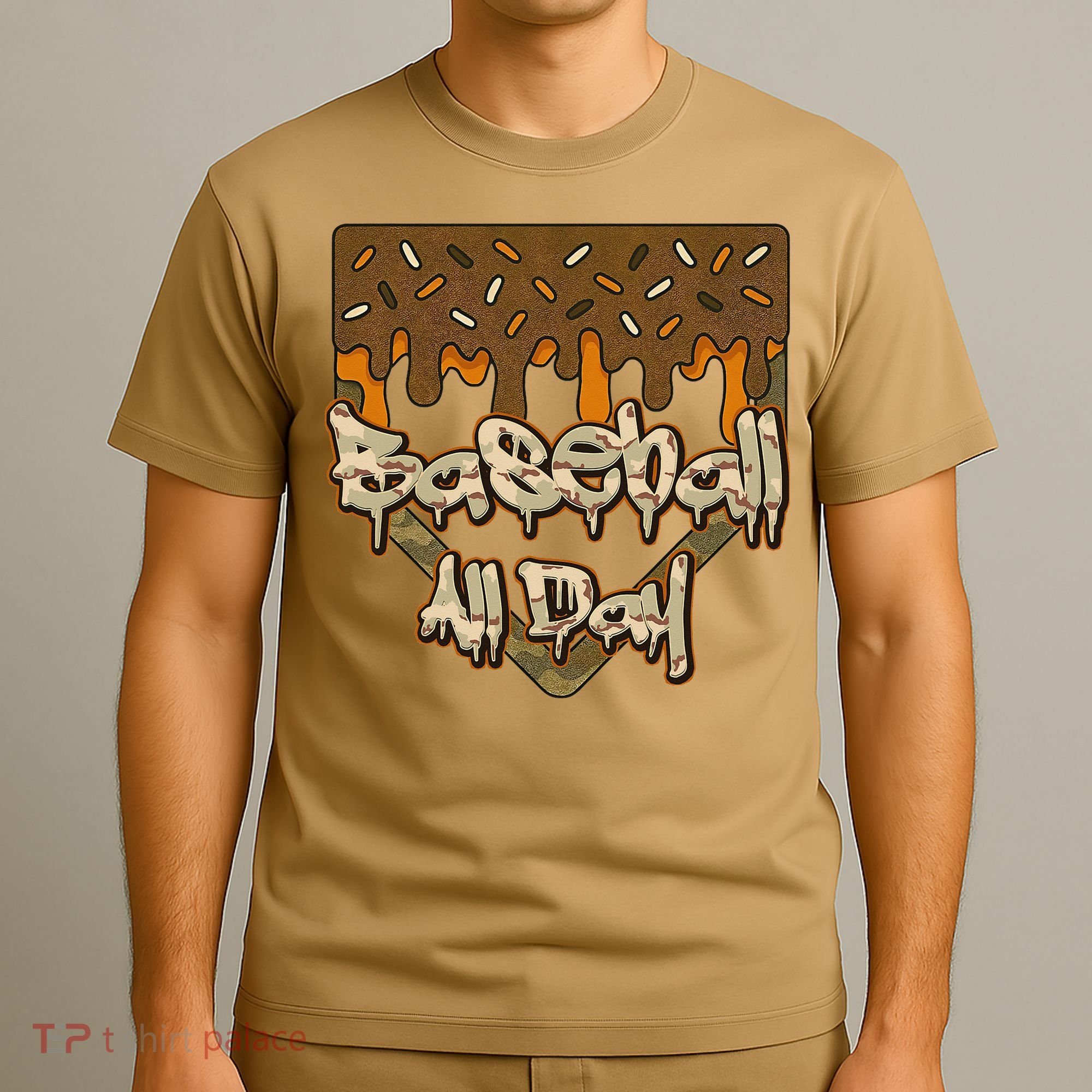 Baseball All Day Drip Camo Home Plate Ice Cream T-Shirt