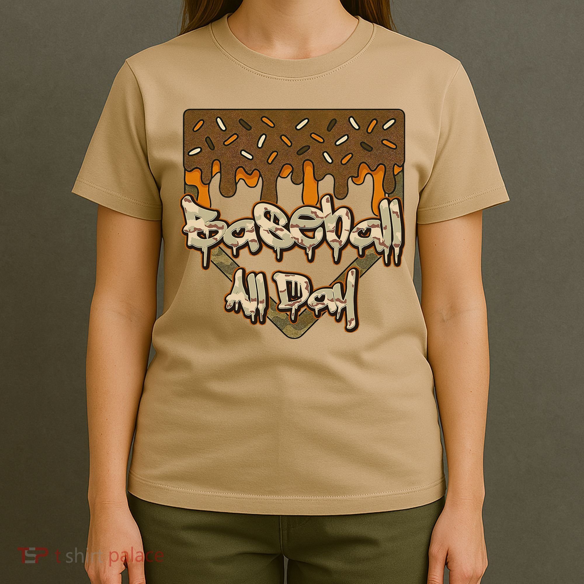 Baseball All Day Drip Camo Home Plate Ice Cream T-Shirt