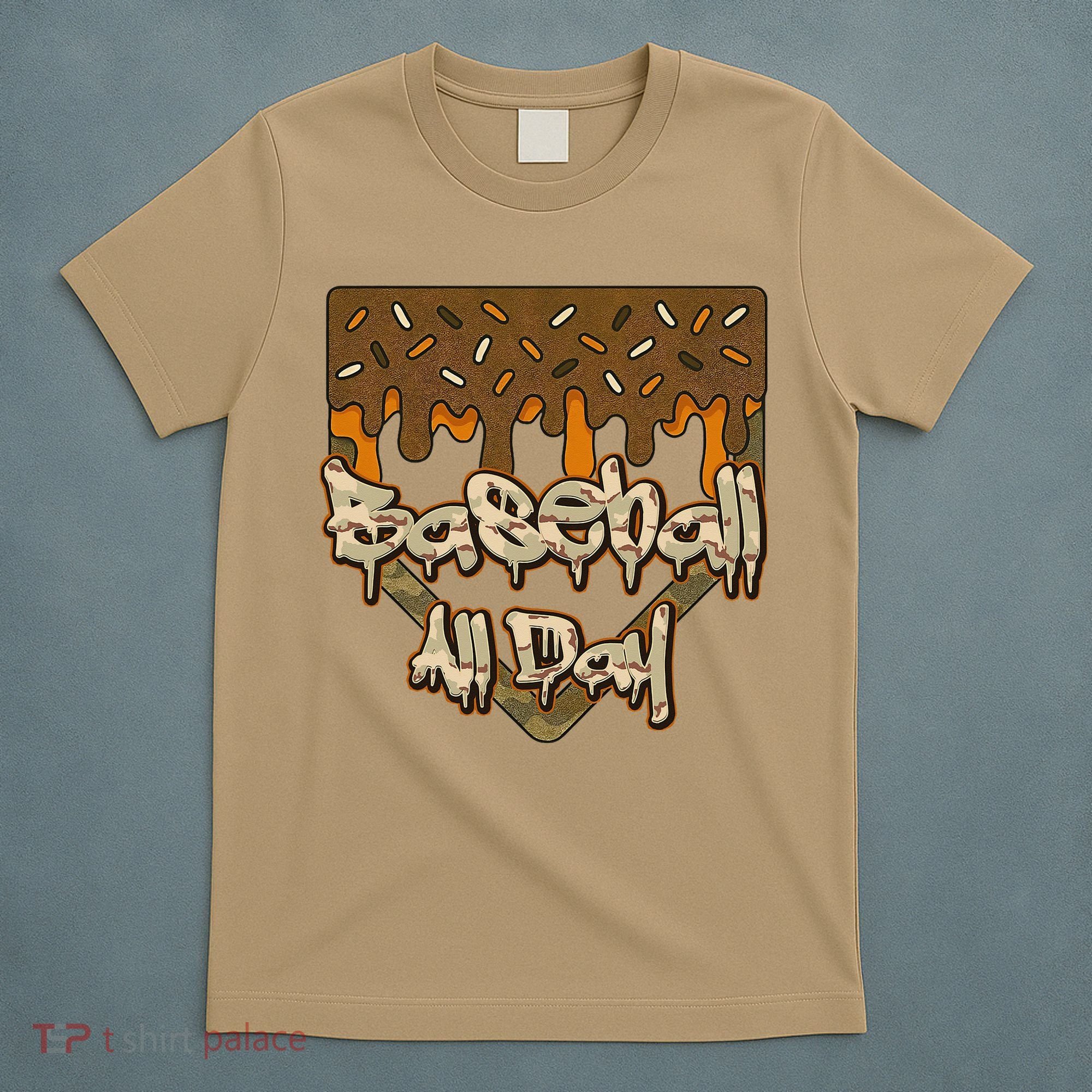 Baseball All Day Drip Camo Home Plate Ice Cream T-Shirt