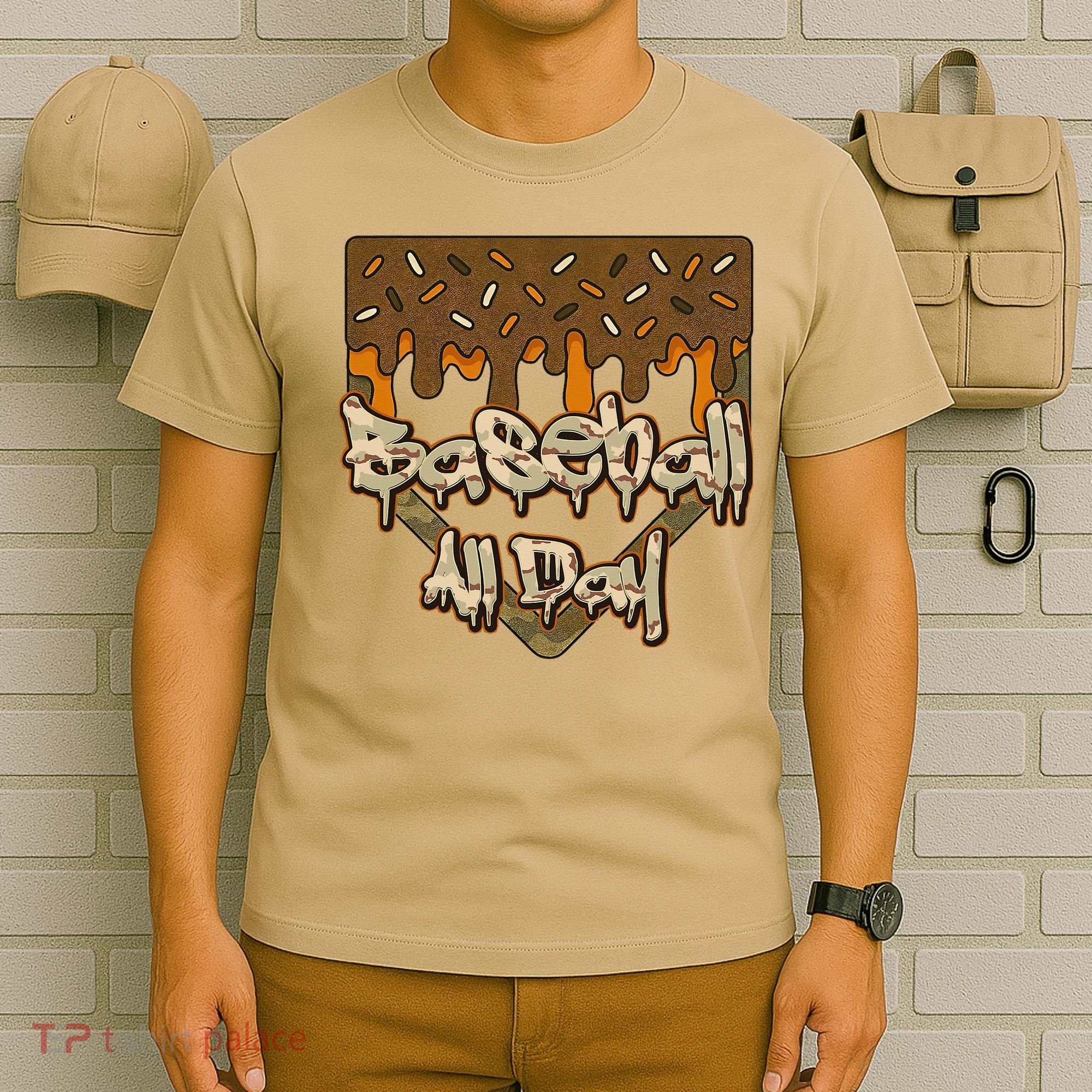 Baseball All Day Drip Camo Home Plate Ice Cream T-Shirt