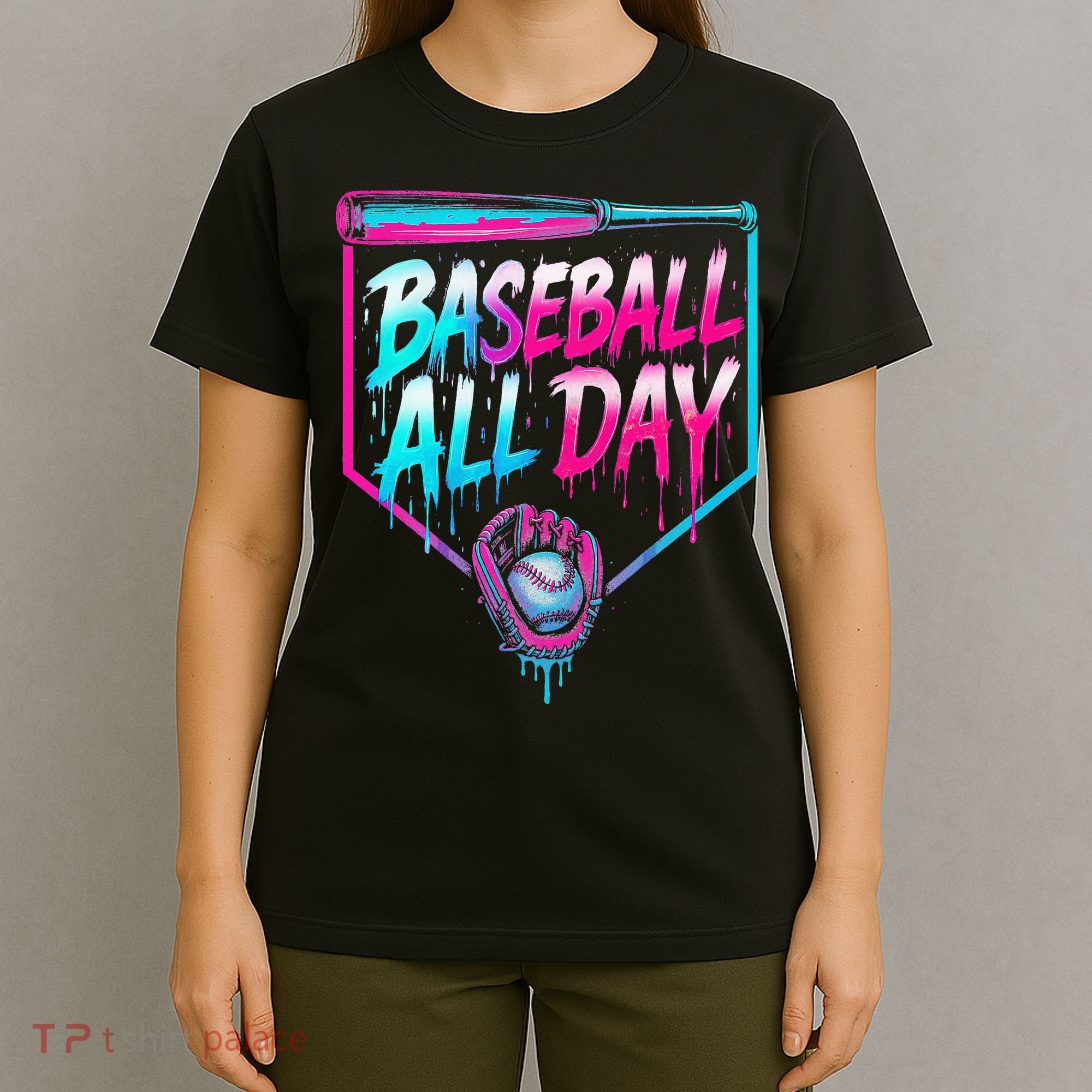 Baseball All Day Ice Cream Dripping Drip T-Shirt